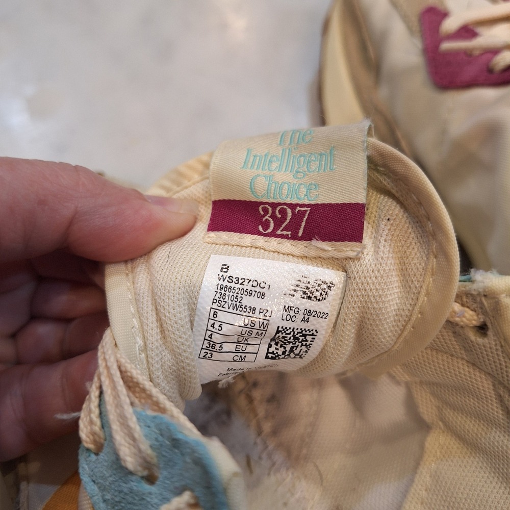 New Balance 327 Sneaker Sz 6 Cream Orange Teal WS327DC1 Running AS IS No insole - Picture 7 of 10